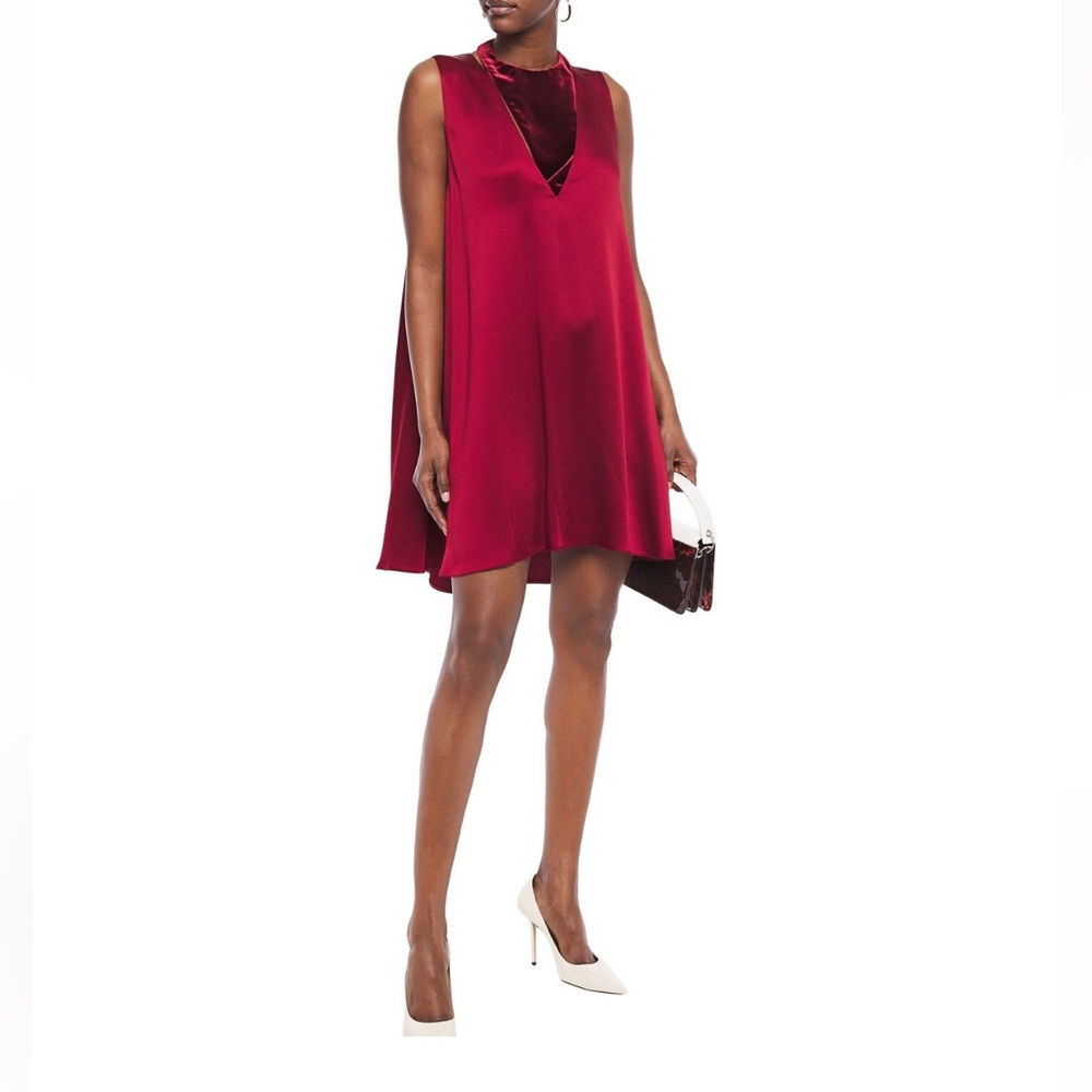 VALENTINO GARAVANI Cutout velvet-paneled satin mini dress